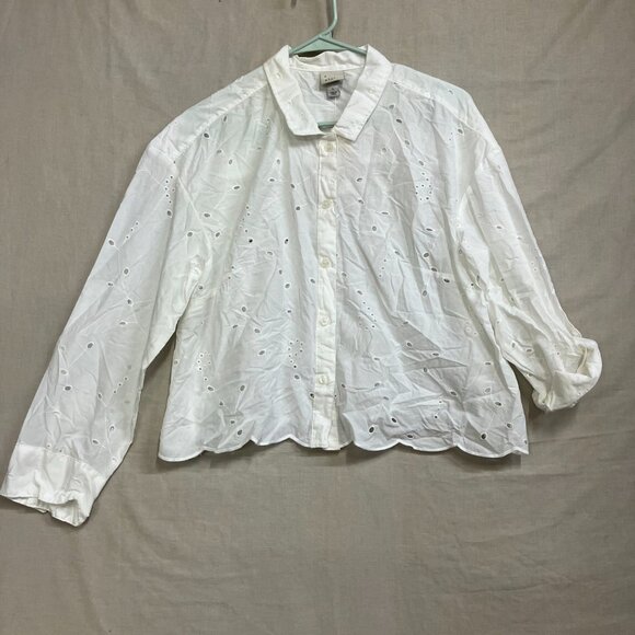 NWT A New Day Women’s Size Large White Eyelet Long Sleeve Button Down Shirt - Picture 4 of 14